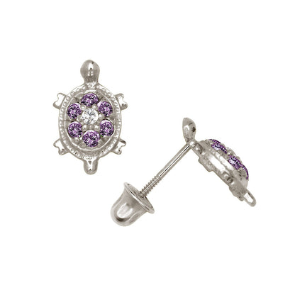 14K Yellow & White Gold  Pretty Turtle CZ Stud Earrings for Women
