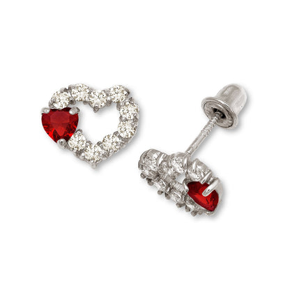 14K Yellow & White Gold Heart Shape Screw Back Earrings for Women