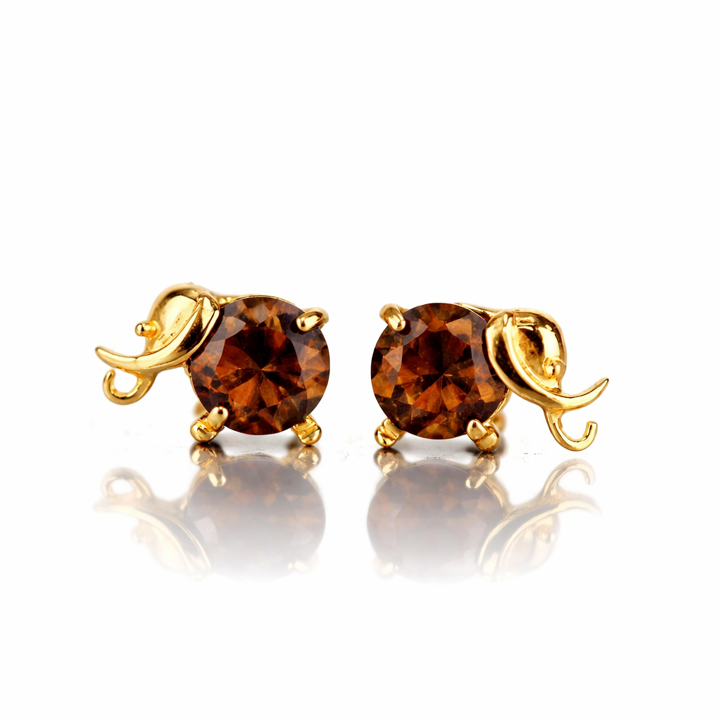 14k Yellow Gold Elephant Birthstone Screw Back Earring
