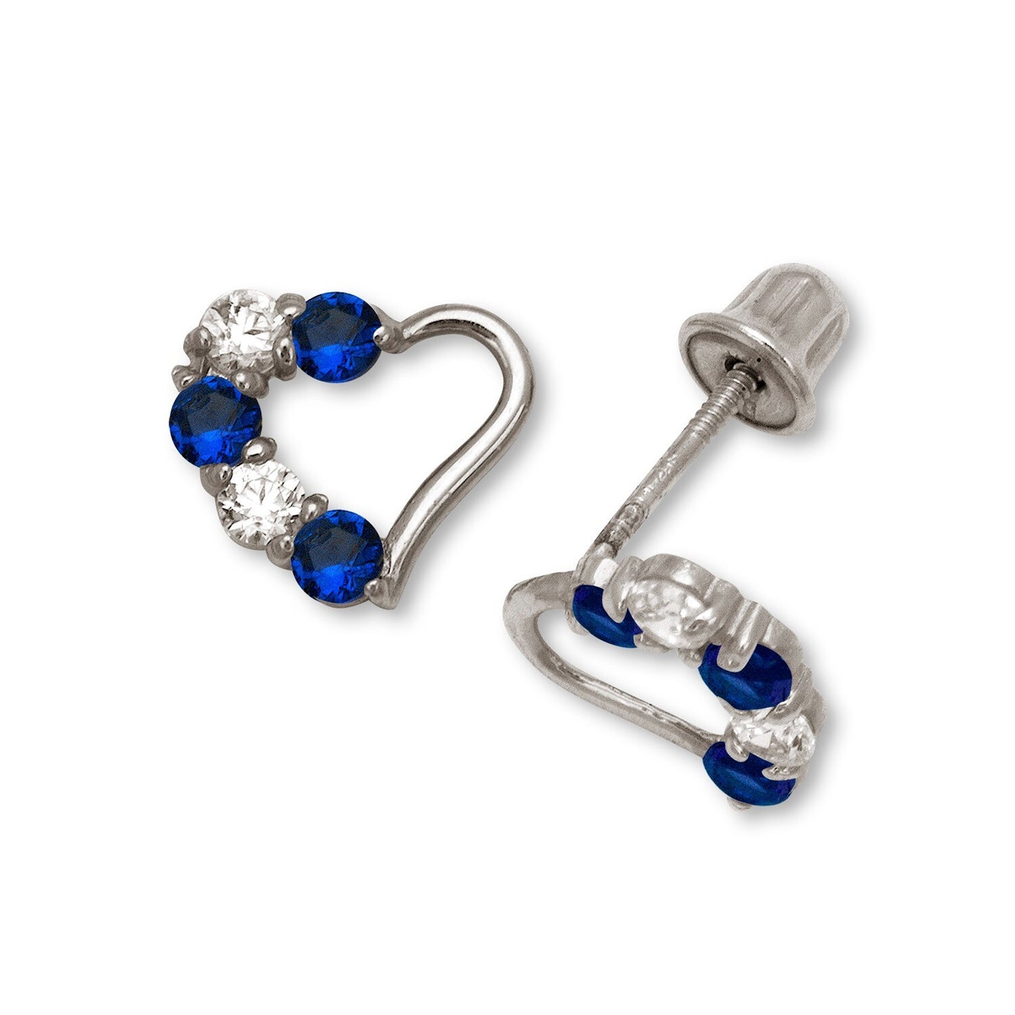 14K Yellow & White Gold Heart Stud Earrings for Girls