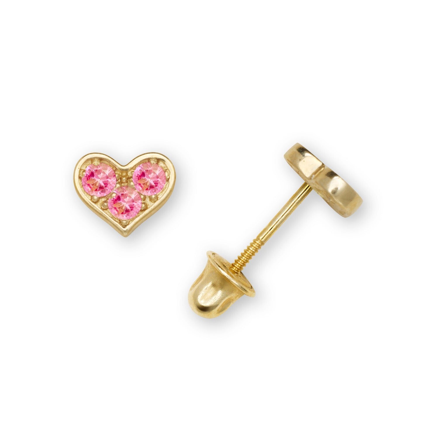 14K Yellow & White Gold CZ Heart Shaped Stud Earrings for Women