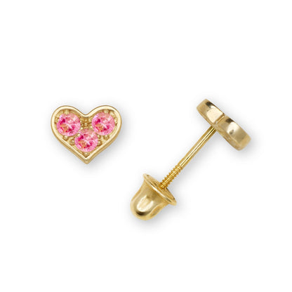 14K Yellow & White Gold CZ Heart Shaped Stud Earrings for Women
