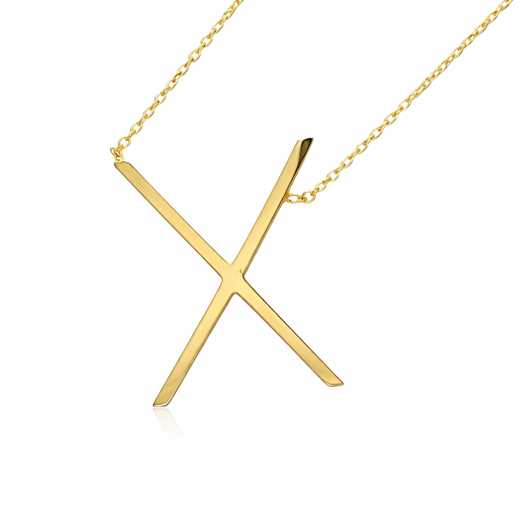 14k Yellow Gold Sideway Initial Letter Necklace Pendant