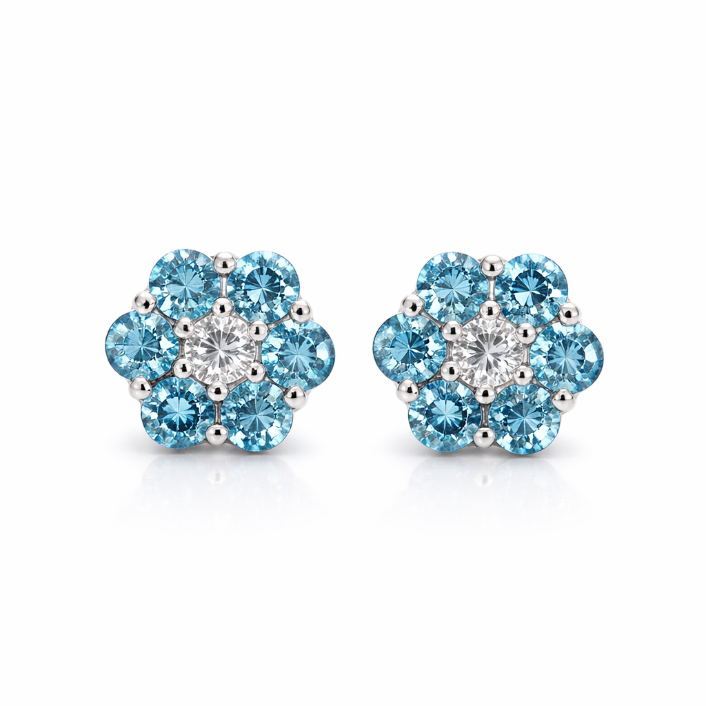 14k White Gold Flower Stud Earrings with Screw Back
