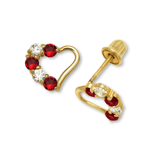 14K Yellow & White Gold Heart Stud Earrings for Girls