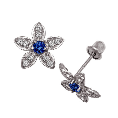 14k Yellow or White Gold CZ Flower Birthstone Stud Screw Back Earrings