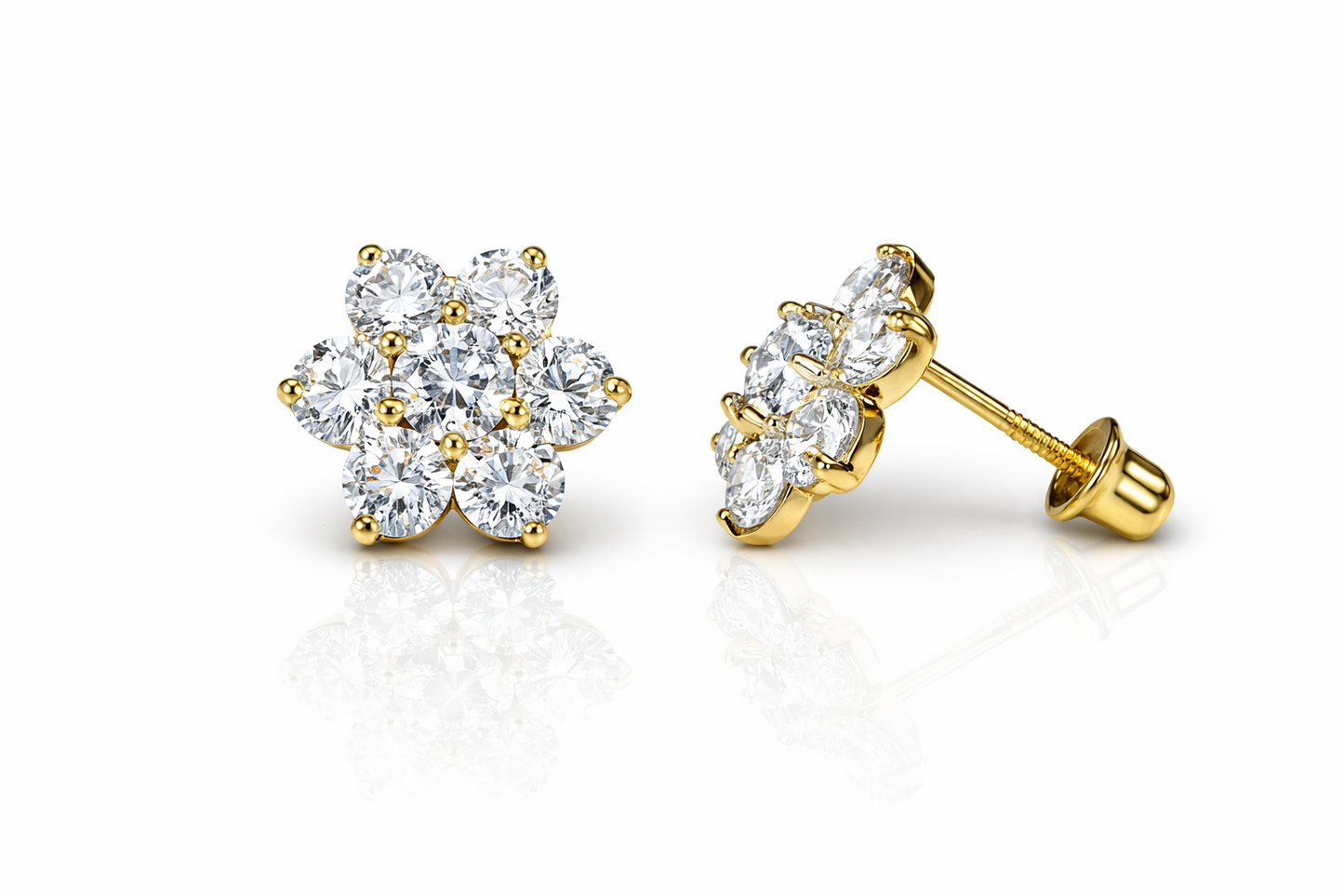 14k White Gold Flower Stud CZ Earrings screw back