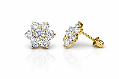 14k White Gold Flower Stud CZ Earrings screw back