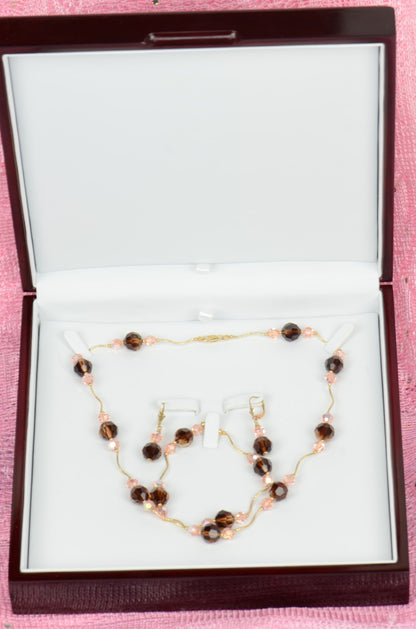 14k Yellow or White Gold Genuine Swarovski Crystal Element Beaded Necklace set