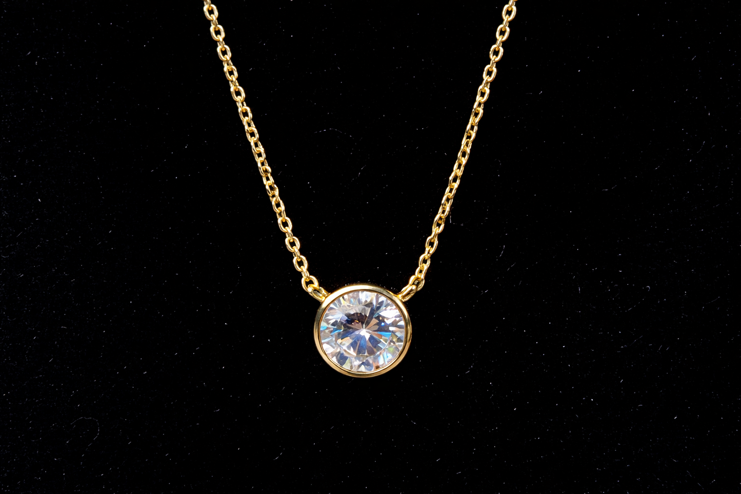 1ct Round Solitaire Pendant Necklace Bezel Set Chain 14K White or Yellow Gold