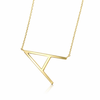 14k Yellow Gold Sideway Initial Letter Necklace Pendant