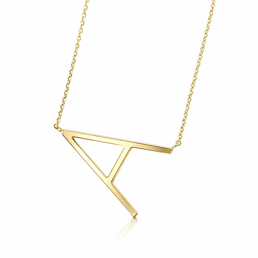 14k Yellow Gold Sideway Initial Letter Necklace Pendant