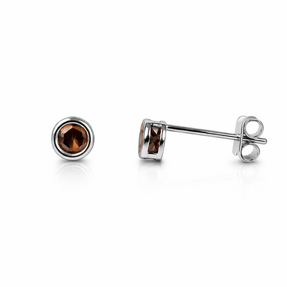 14K Round Bezel Set White Gold 3mm Birthstone Earrings