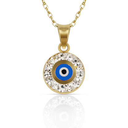 14k Yellow or White Gold CZ Round Shape Evil Eye Pendants