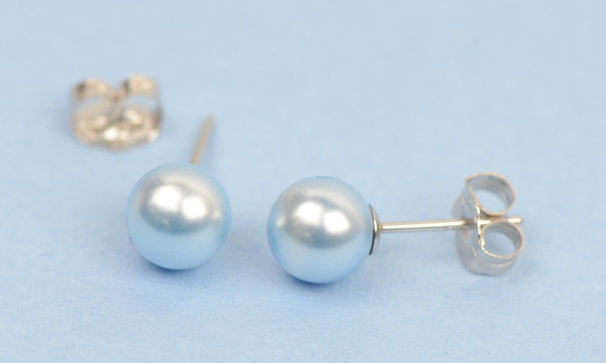 925 Sterling Silver Pretty Huge Swarovski blue Pearl Stud Earrings for Women
