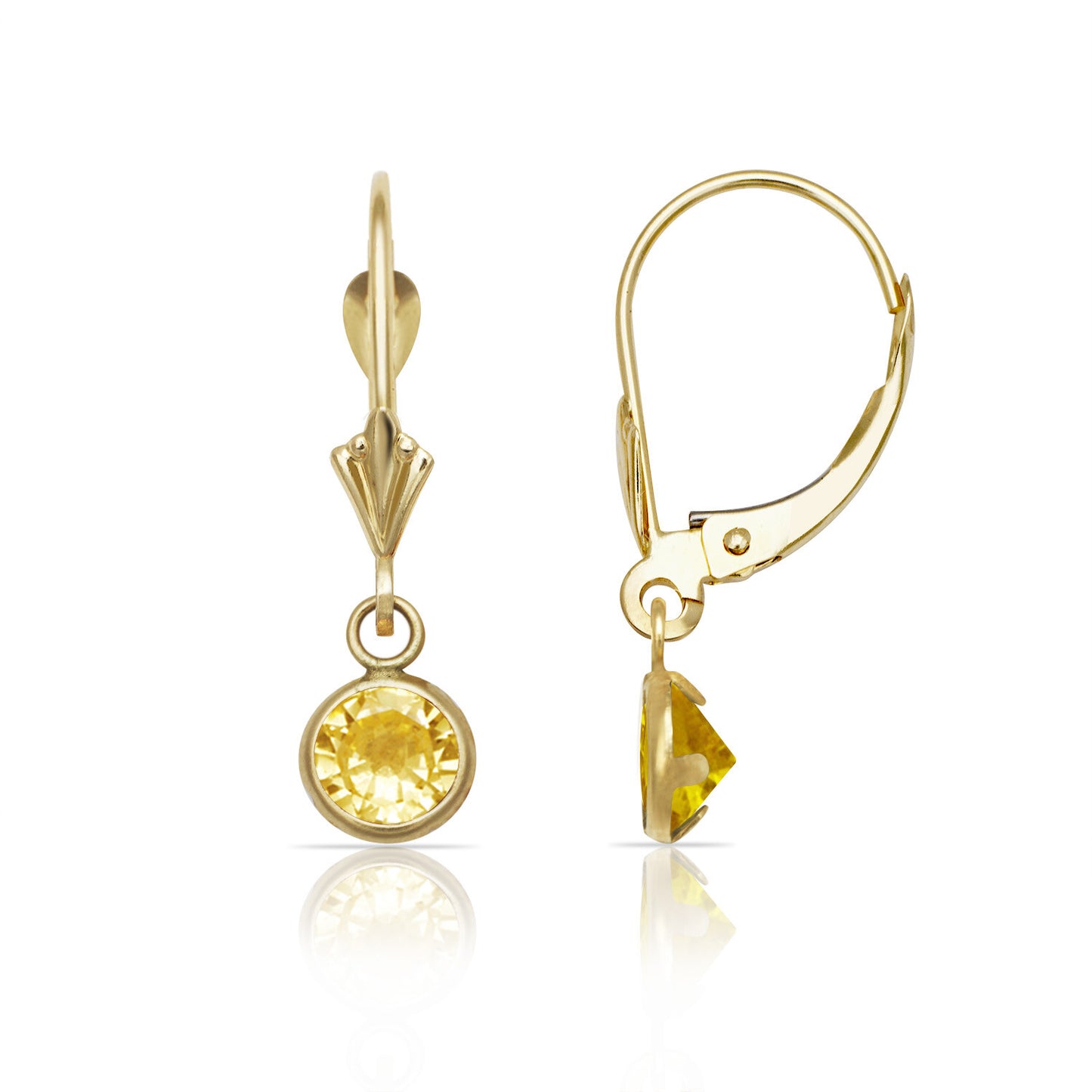 14k Yellow Gold CZ Leverback Earrings