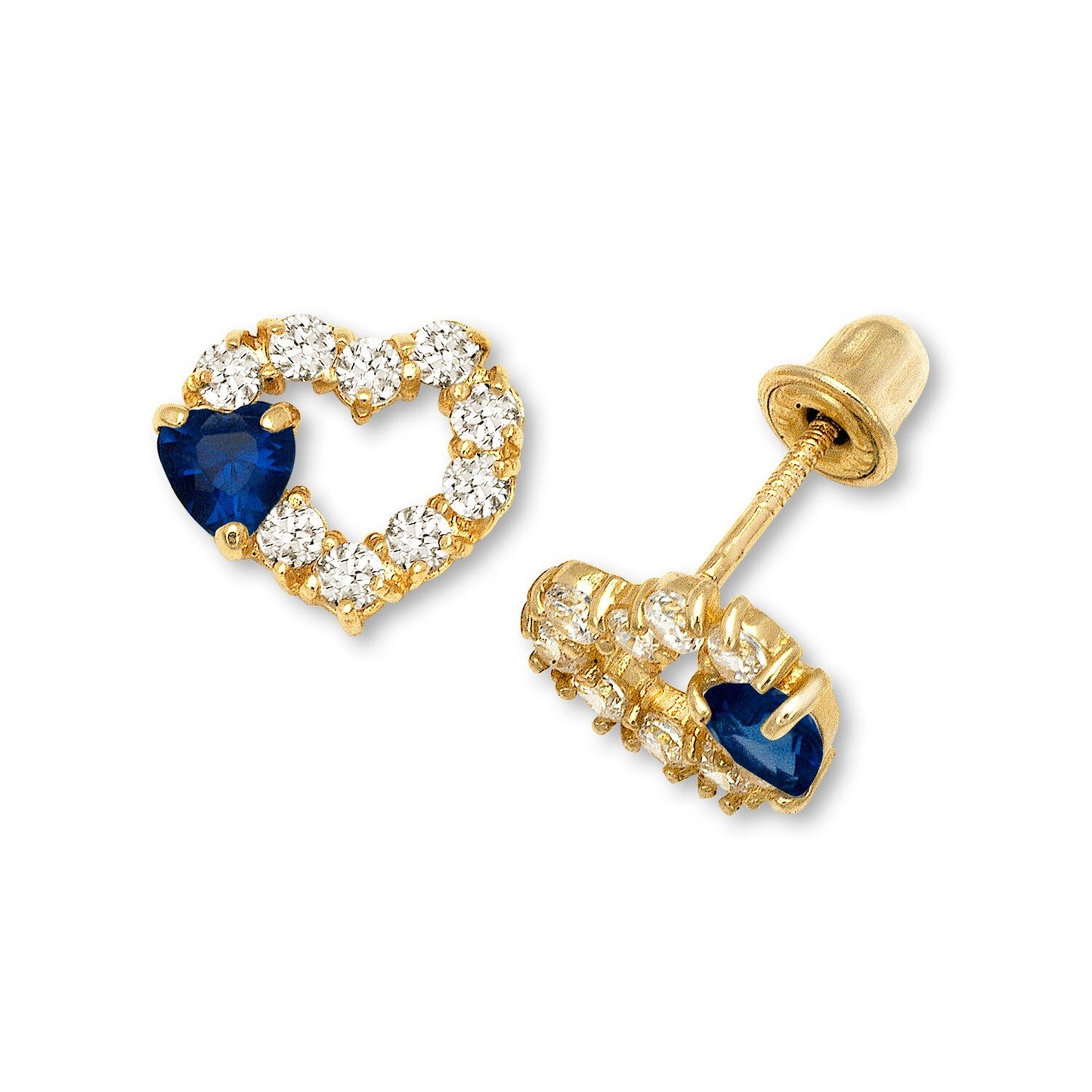 14K Yellow & White Gold Heart Shape Screw Back Earrings for Women