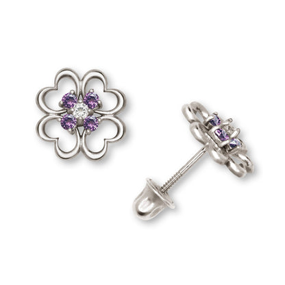 14K Yellow & White Gold Elegant Flower Stud Earrings for Women