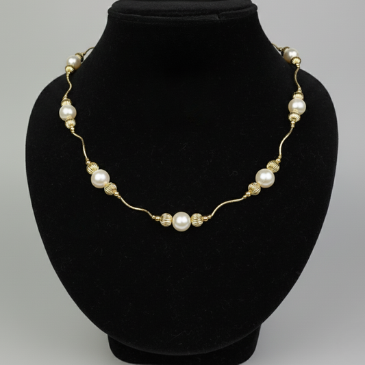 14K Yellow Gold Genuine White Pearl Necklaces for Women Elegant Jewelry Gift