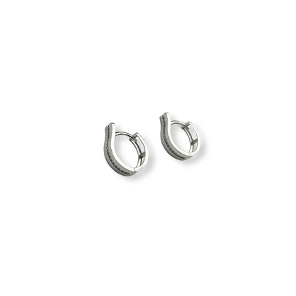 14k Yellow and White Gold One Row Channel Set Huggie Hoop Earrings
