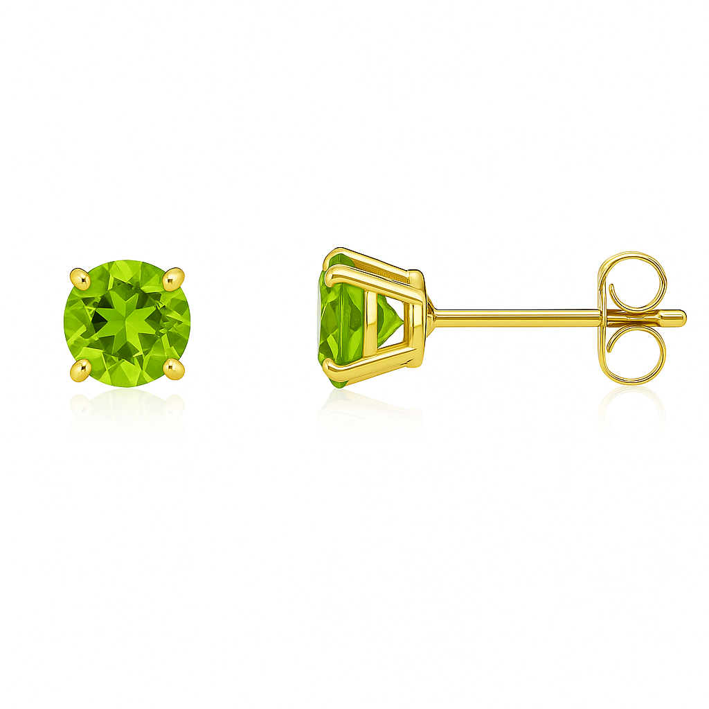 14K Yellow Gold 4mm Round Shaped Birthstone Stud Push Back Earrings for Women