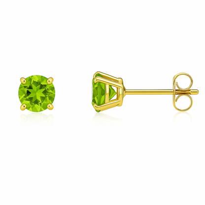 14K Yellow Gold 4mm Round Shaped Birthstone Stud Push Back Earrings for Women