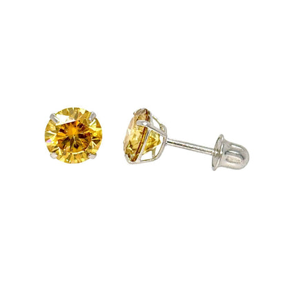 14K Gold GRA Certified D-VVS1 Round Yellow Moissanite Screw Back Studs Earrings