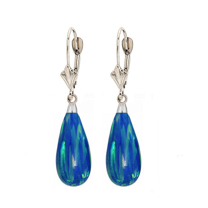 14k White Gold Opal Leverback Earrings