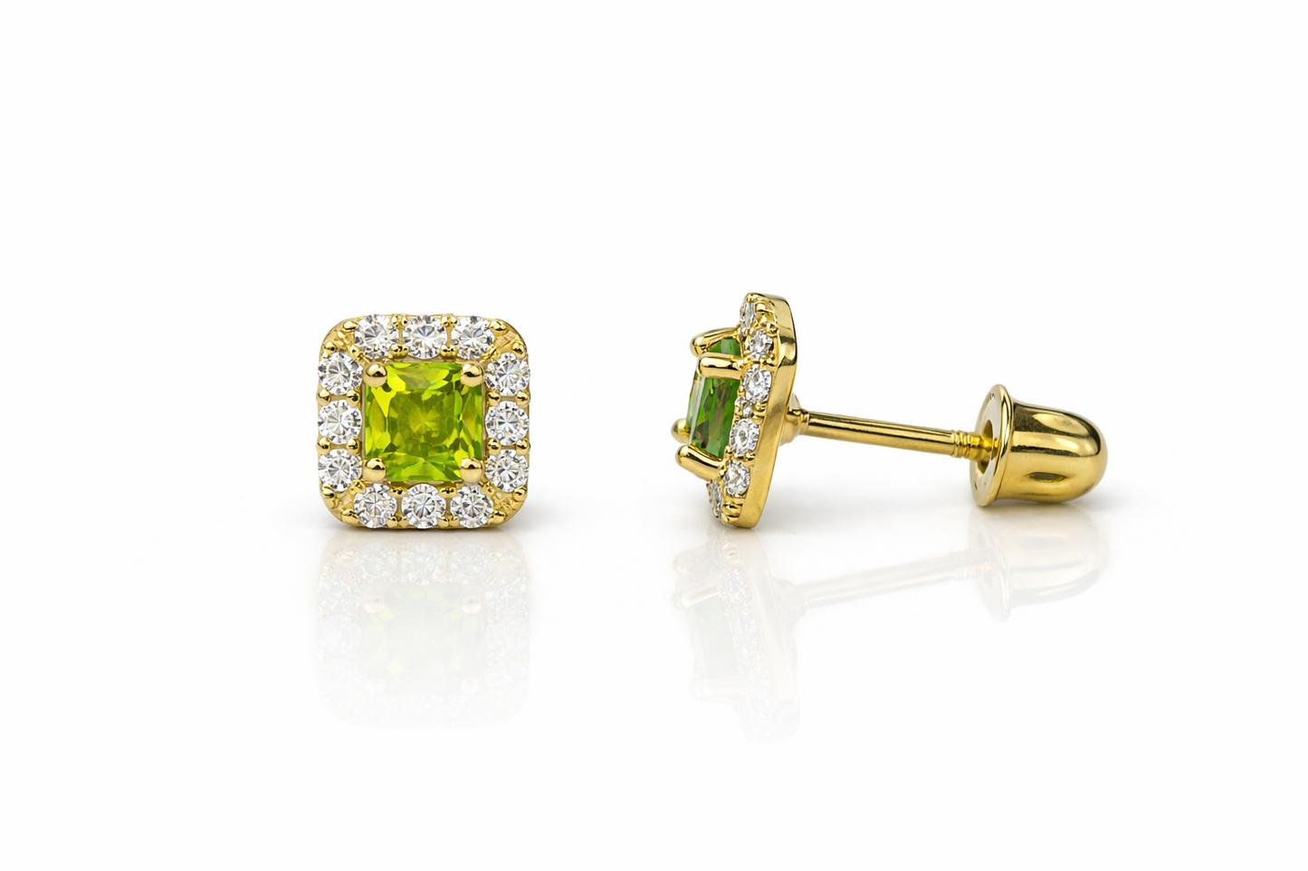 14k Yellow Gold Cushion Stud Earrings with Screw Back
