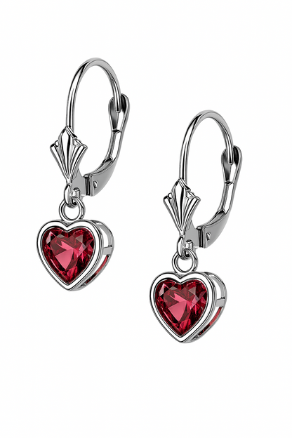 14k White Gold Heart Bezel Birthstone Earrings 6x6 MM