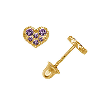 14K Yellow & White Gold Pretty CZ Heart Shaped Stud Earrings for Women