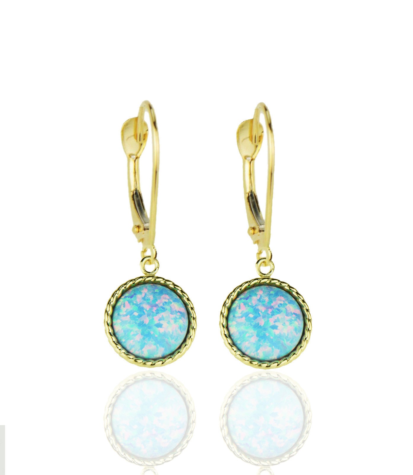 14k-Yellow-Gold-Opal Flat Dangle Leverback Earrings