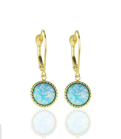 14k-Yellow-Gold-Opal Flat Dangle Leverback Earrings