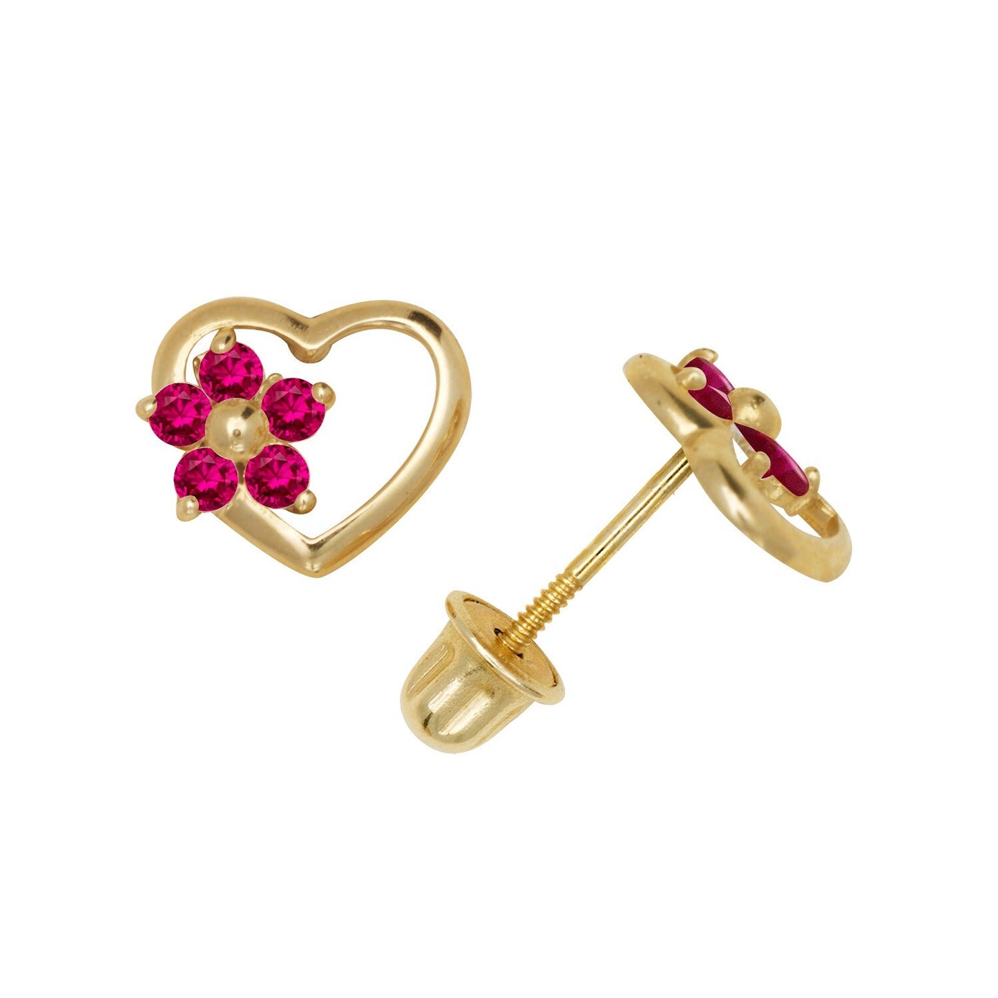 14K Yellow & White Gold Heart Shaped CZ Stud Earrings for Women