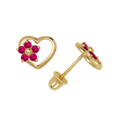 14K Yellow & White Gold Heart Shaped CZ Stud Earrings for Women