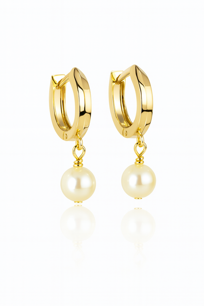 14k Yellow Gold Freshwater Pearl Huggie Dangle Earrings