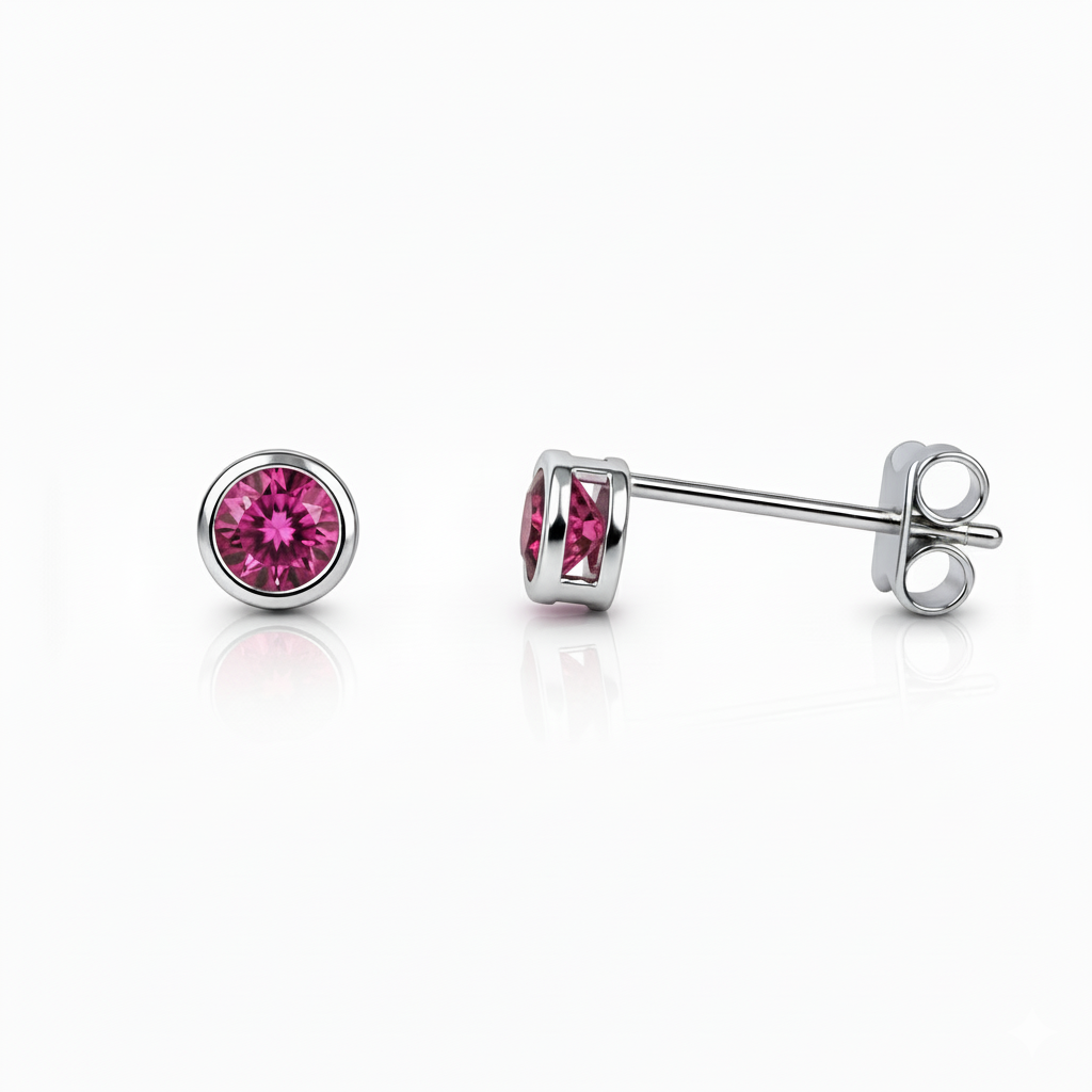 14K Round Bezel Set White Gold 3mm Birthstone Earrings