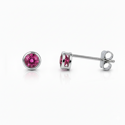14K Round Bezel Set White Gold 3mm Birthstone Earrings