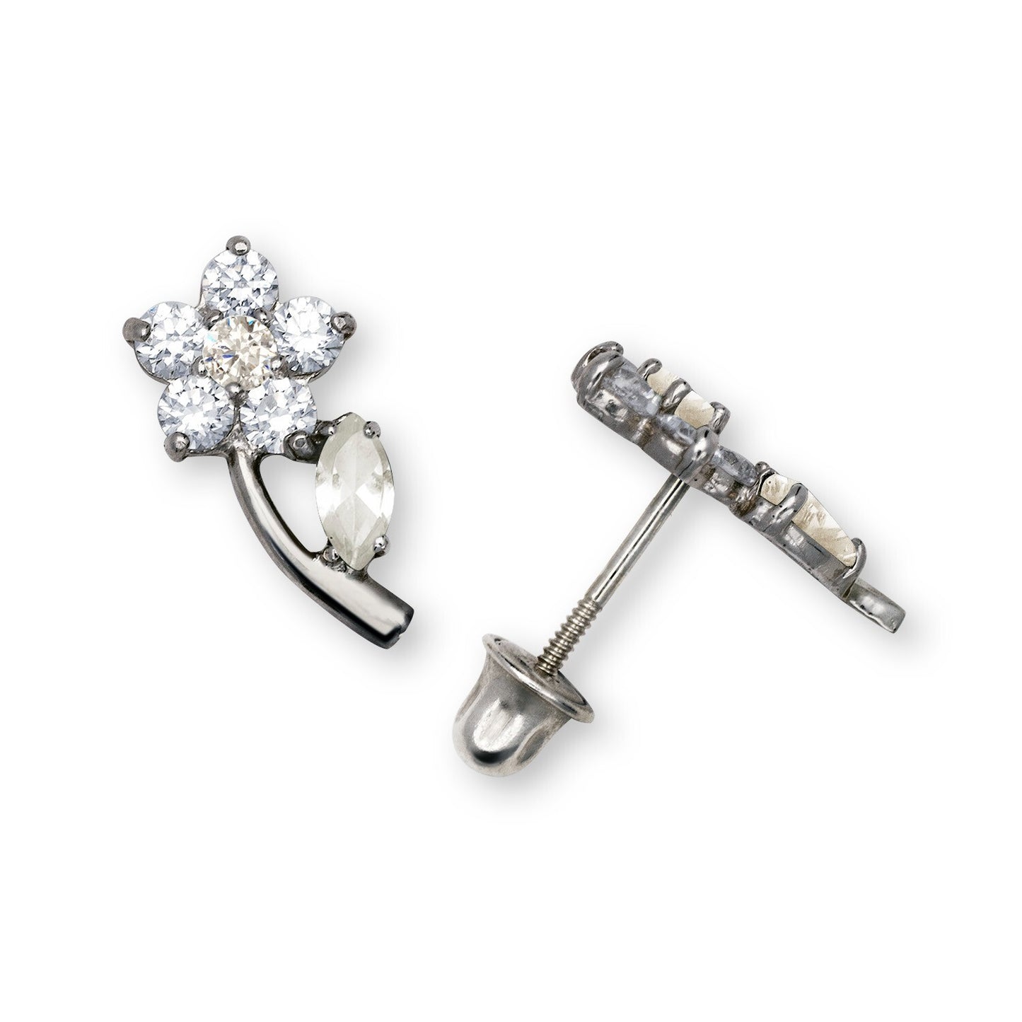 14K Yellow & White Gold Flower Shaped Beautiful Studs Earrings for Girls