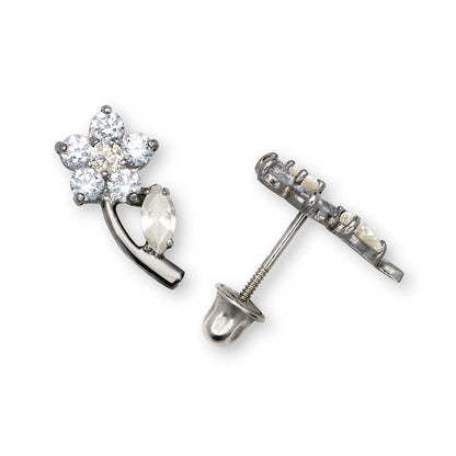 14K Yellow & White Gold Flower Shaped Beautiful Studs Earrings for Girls