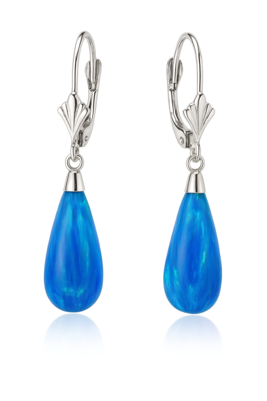 14k White Gold Opal Leverback Earrings
