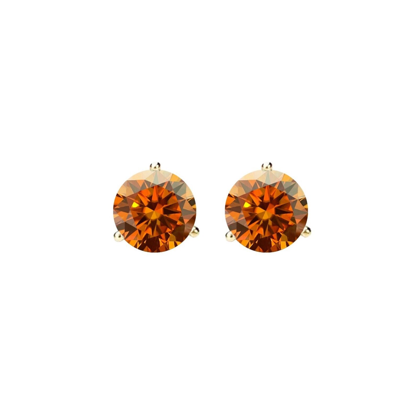 14K Gold GRA CertifiedD-VVS1 Orange Moissanite ScrewBack Stud Earrings