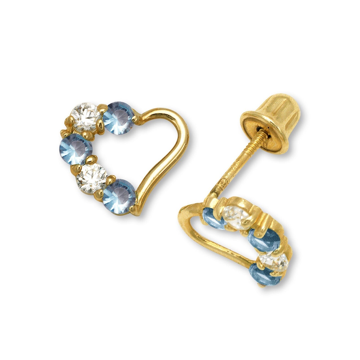 14K Yellow & White Gold Heart Stud Earrings for Girls