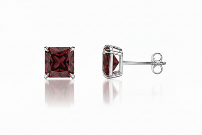 14k White Gold Solid Square Princess Cut Birthstone 6MM CZ Stud Earrings