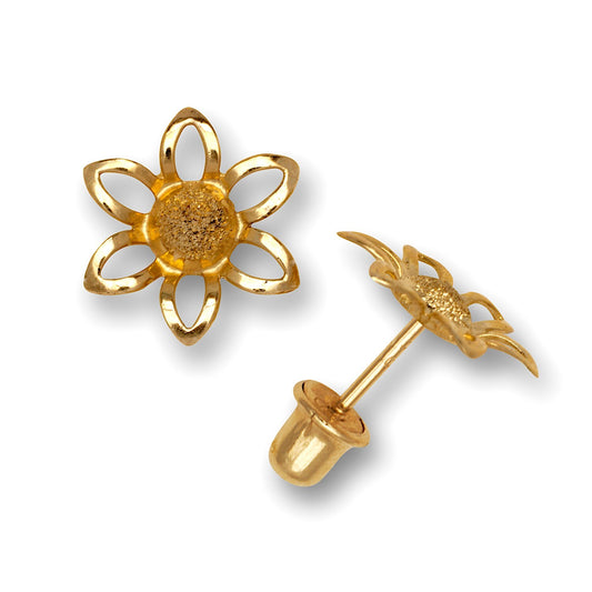 14K Yellow & White Gold Elegant Adorable Blooming Flower Shaped Studs Earrings