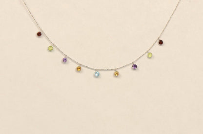 14k White Gold Round Multi-color CZ by the yard 18" Cleopatra Necklace