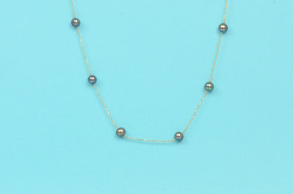 14k Yellow gold Freshwater Black Pearls by the yard 18" Necklace