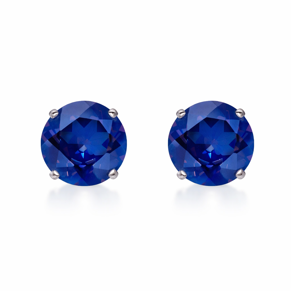 14K Solid White Gold 5mm Round Birthstone Stud Earrings with screw back