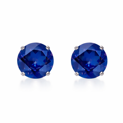 14K Solid White Gold 5mm Round Birthstone Stud Earrings with screw back