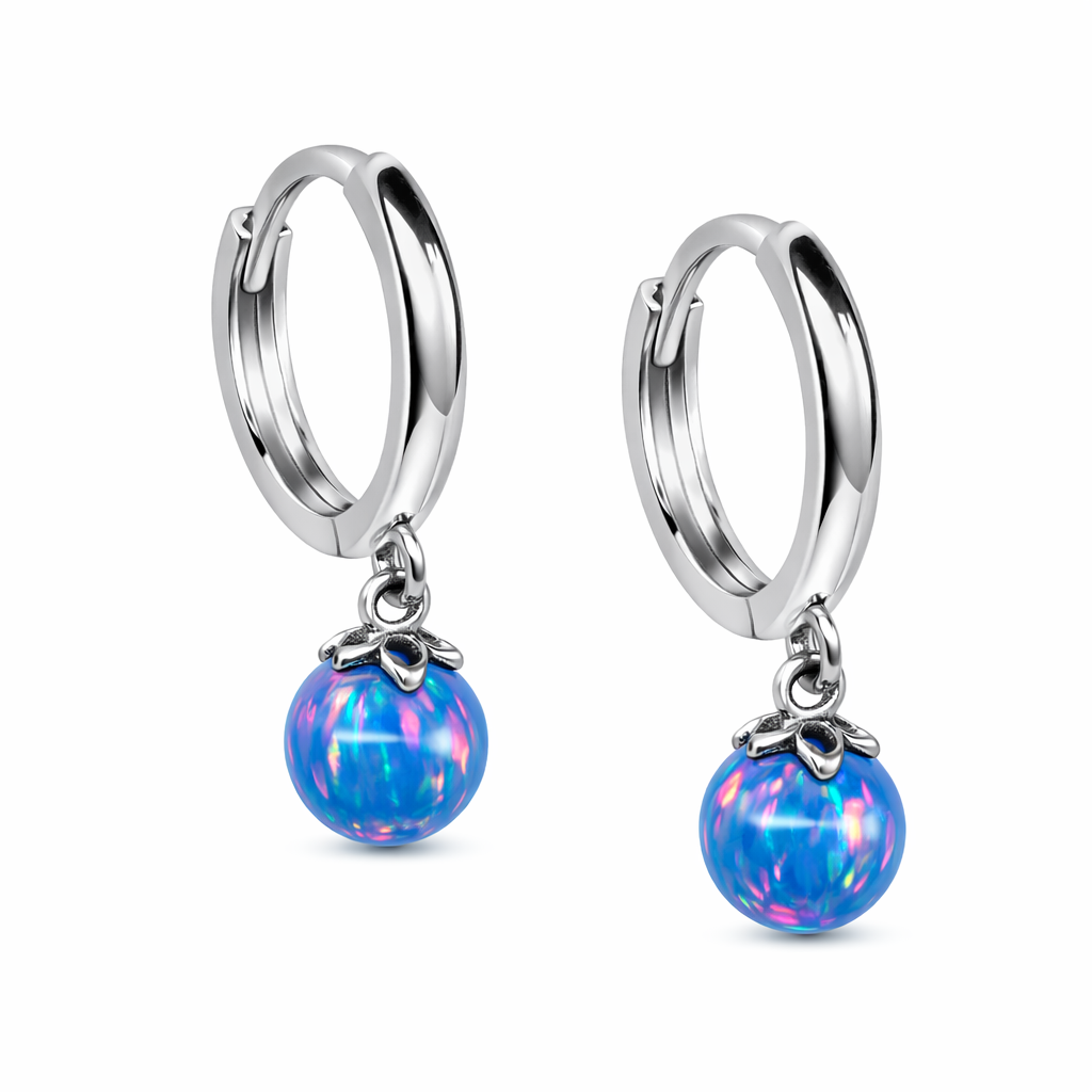 14k Yellow / White Gold Opal Huggie Dangle Earrings